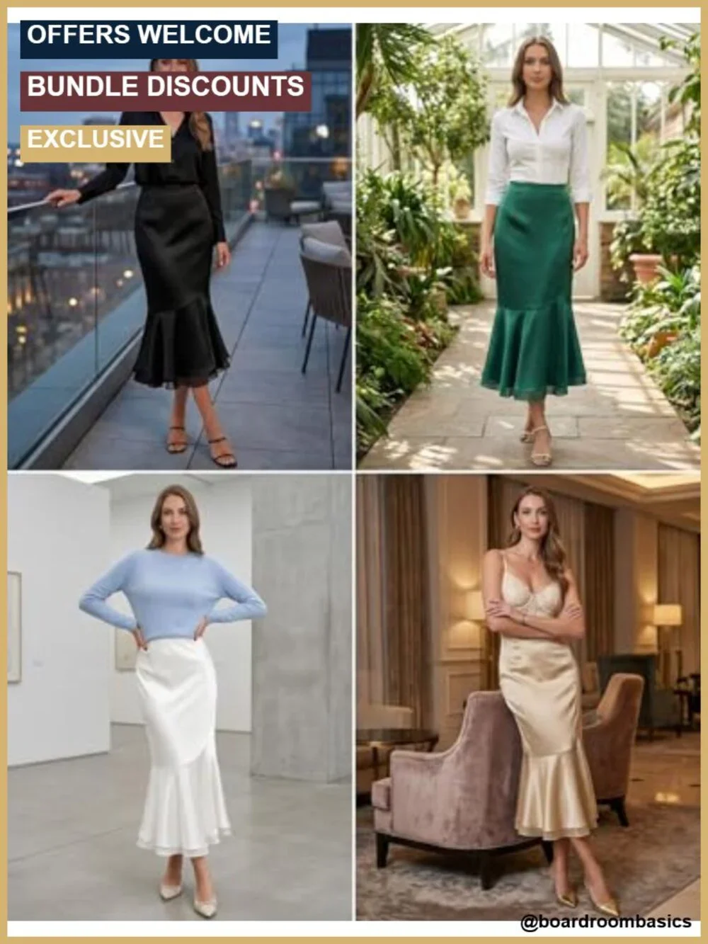 Satin Midi Mermaid Skirt High Waisted Fishtail Ruffled Bodycon